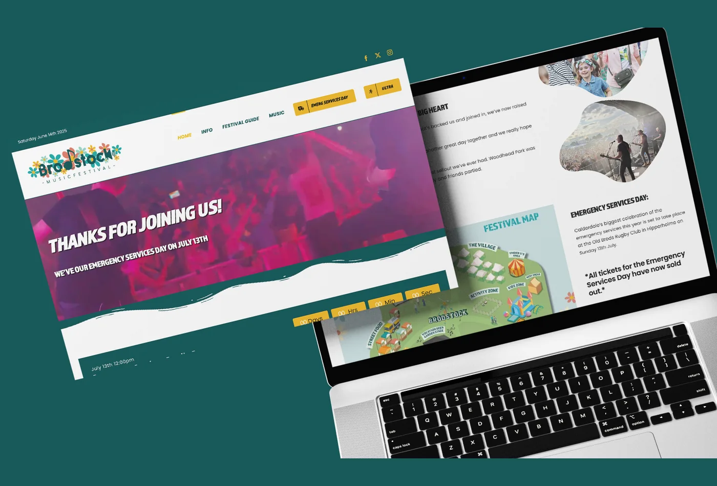 The Brodstock music festival website built by Halizona, shown on a laptop and as a full page